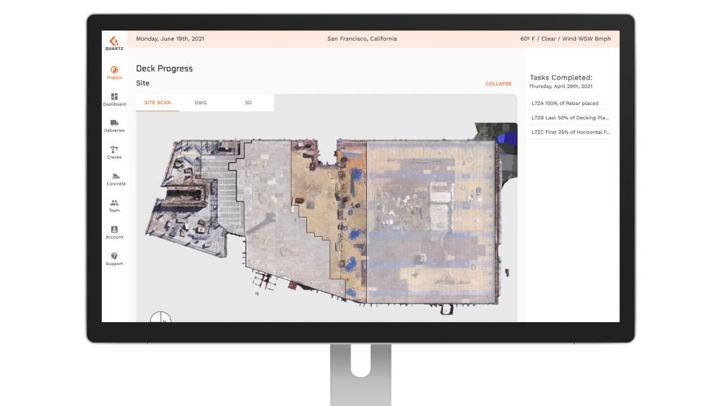 Quartz construction software updates include progress tracking, improved concrete element verification