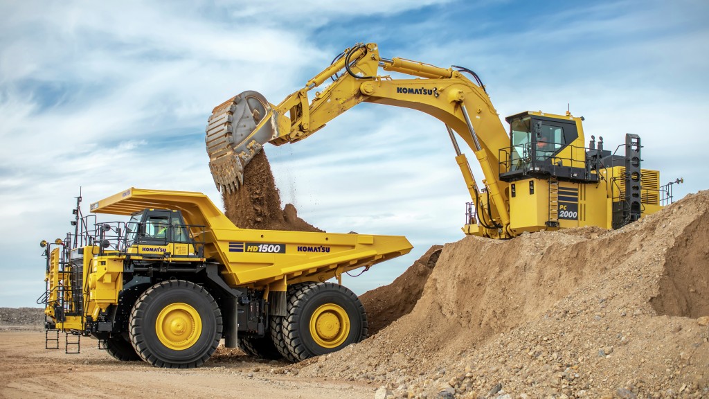 Komatsu haul truck features tight turning radius, traction control, and fuel-saving technology