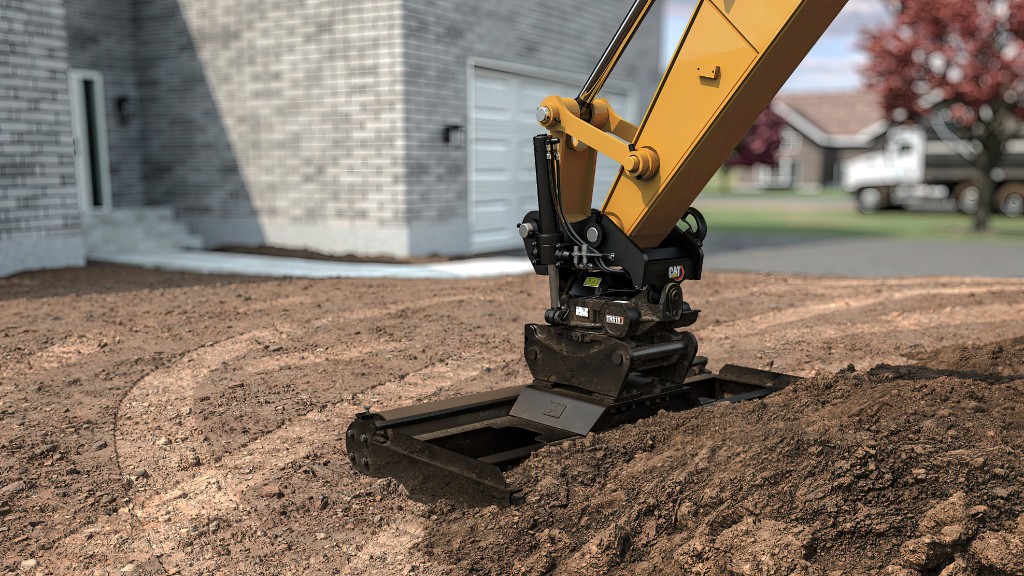 Caterpillar grading beams for tiltrotators enable versatile material grading