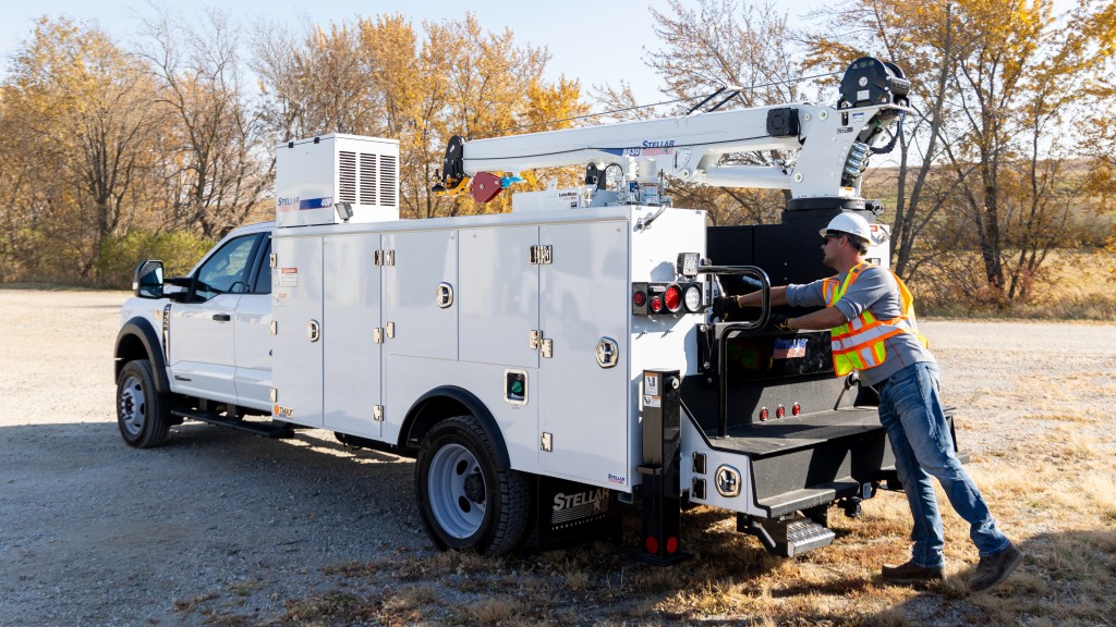 Stellar shows mechanic truck with service crane at World of Concrete