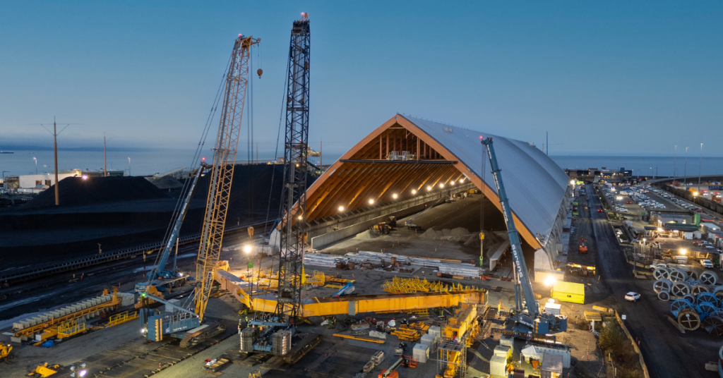Sarens uses Liebherr cranes to lift and install 500,000-pound walking portal for Saskatchewan potash mine