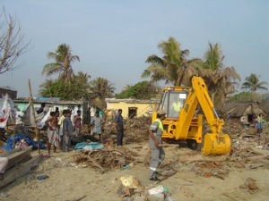 JCB has a long history of donating machines to assist in disaster relief efforts. In this image, a JCB backhoe is at work in Tamil Nadu after the 2004 tsunami.