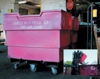 Scrap collection cart permits rotating on forklift