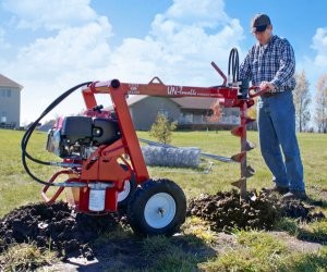 Towable drill for one-man hole digging