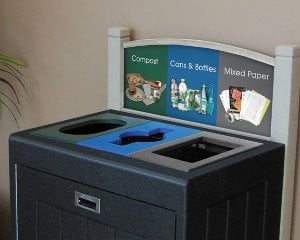 Recycling station handles up to four types of waste and is reconfigurable
