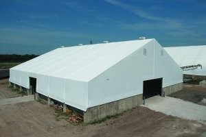 Fabric buildings use rigid frame, structural steel beams