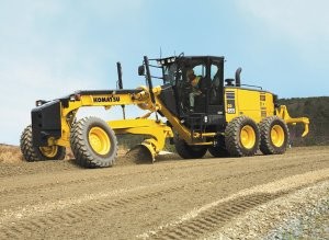 Hexangular-shaped cab provides greater visibility for Komatsu grader