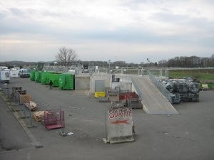 Modular recycling depots built from pre-cast concrete pieces.