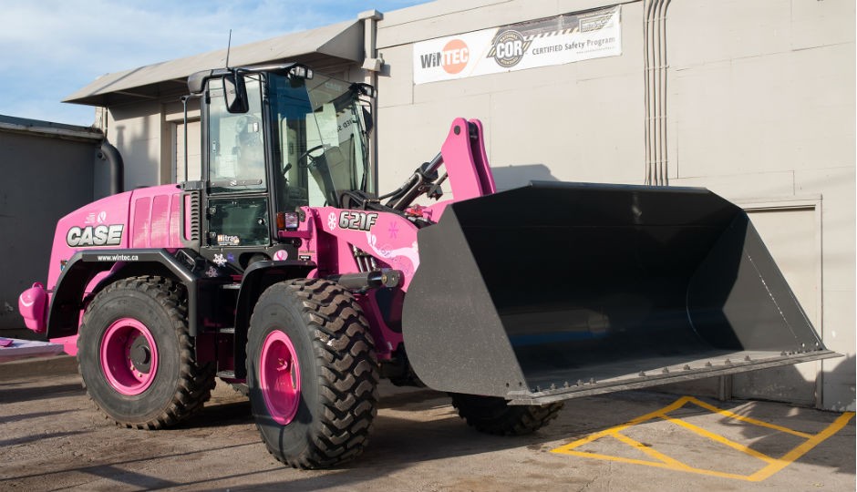 Pink CASE 621F Wheel Loader Battles Breast Cancer One Snowflake at a Time