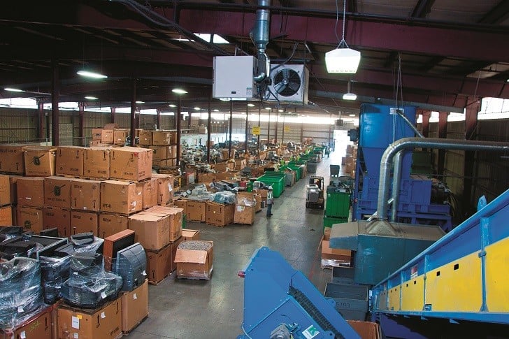 Inside an IMS Electronic’s electronics waste recycling facility.