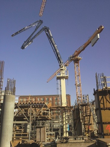 Putzmeister MX 34/38Z Placing Boom is being used to build vertically on the project.