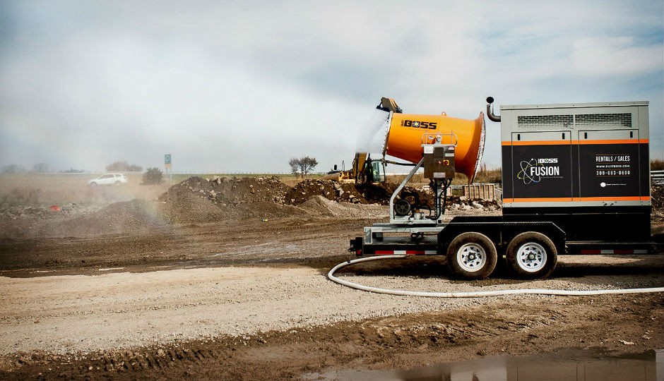 The DB-60 Fusion dust suppression system is powered  by an efficient generator for job sites with no utility service.