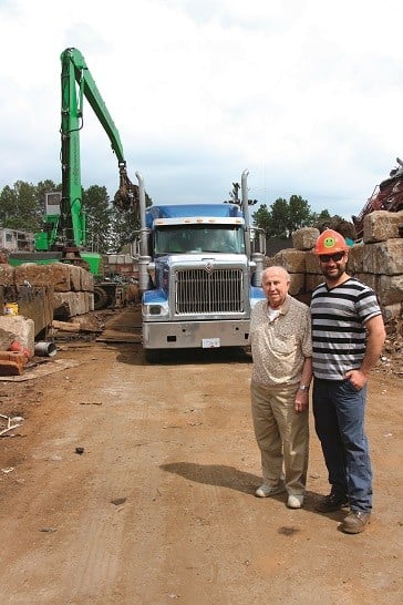 Ian Weinstein and his grandfather George, the 2nd and fourth generation of the family business, at Allied Salvage and Metals’ Richmond, B.C. yard.