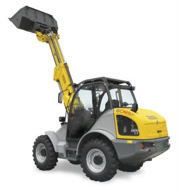 The 8085T wheel loader offers a telescopic boom providing additional reach for stacking and dumping. 