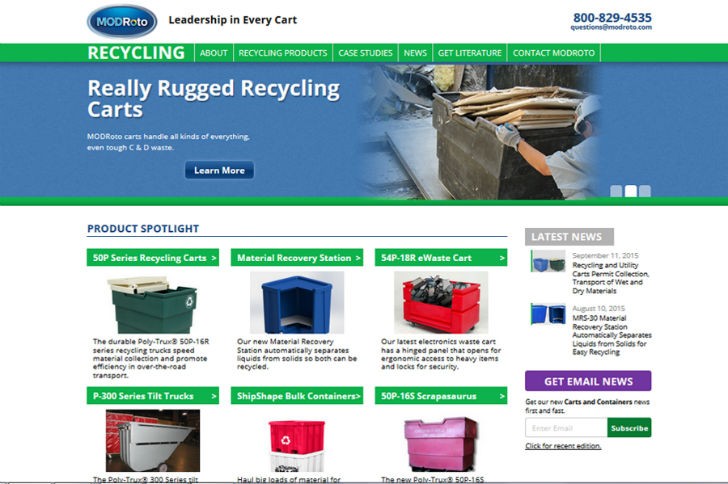 New recycling products website showcases collection carts and bulk containers