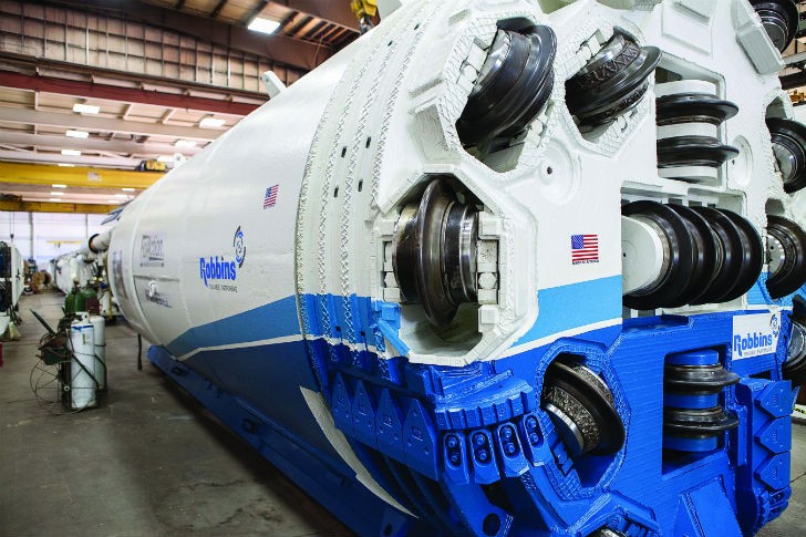 The 3.0 m (9.8 ft) diameter Robbins Double Shield TBM bored a 4 km (2.5 mi) tunnel below downtown Montreal. The 3.0 m (9.8 ft) diameter Robbins Double Shield TBM bored a 4 km (2.5 mi) tunnel below downtown Montreal.