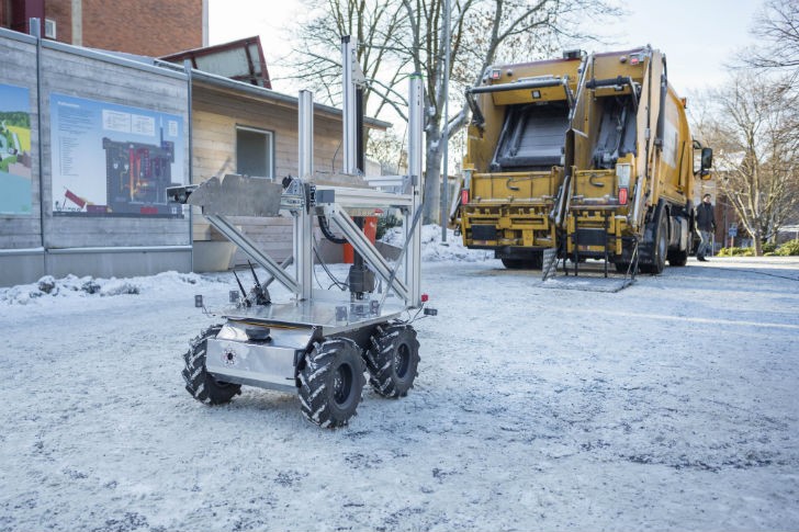 Drone to help refuse-collecting robot find refuse bins 