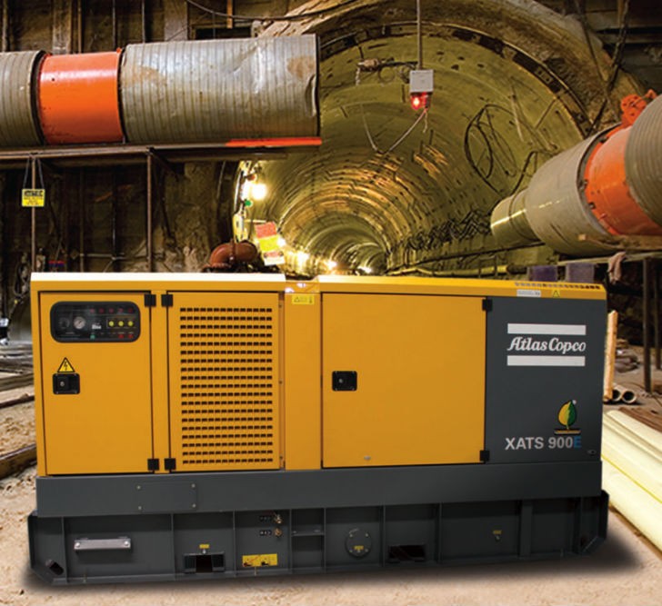 The Atlas Copco XATS 900E compressor features a variable flow of 879 to 906 cubic feet per minute at 100 to 150 psi, giving contractors the convenience of one machine with multiple settings.