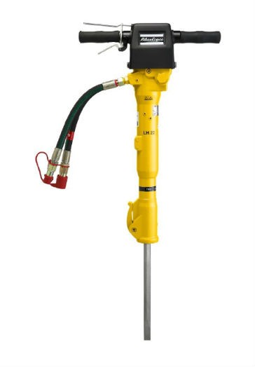 The Atlas Copco LH270 handheld hydraulic breaker features a high power-to-weight ratio. It weighs 58 pounds but can reach up to 1,900 beats per minute.