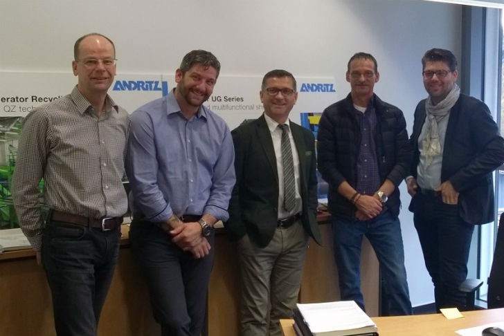 From L to R: Karsten Mennerich (Area Sales Mgr, ANDRITZ MeWa), William Hancock (VP of Operations, ML Environmental), Josef Imp (Managing Dir, ANDRITZ MeWa), Marcel Vallen (President ML Environmental), Gábor Vidák (Sales Dir Recycling, ANDRITZ MeWa)