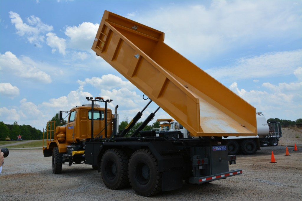 The MBT-40 Multi-Body Transformer in dump body configuration. The MBT-40 converts from water truck to dump body in about five minutes.