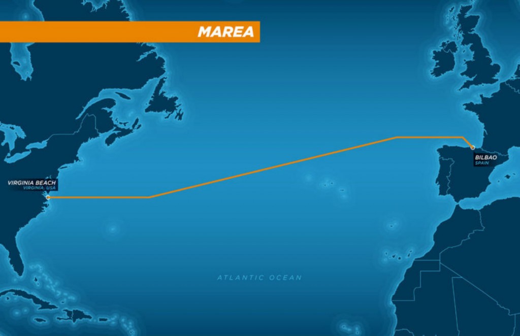 MAREA will be the highest-capacity subsea cable to ever cross the Atlantic – eight fiber pairs and an initial estimated design capacity of 160Tbps.
MAREA will be the highest-capacity subsea cable to ever cross the Atlantic – eight fiber pairs and an initial estimated design capacity of 160Tbps.