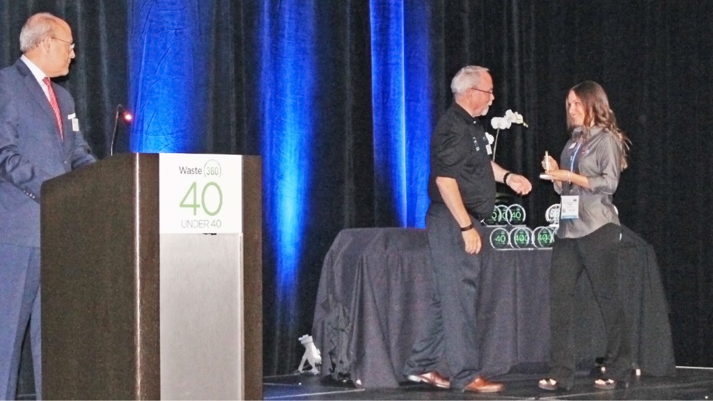 Ashley Davis, Director of Sales and Marketing from CP Group, won the Waste360’s first annual 40 Under 40 award at WasteExpo.