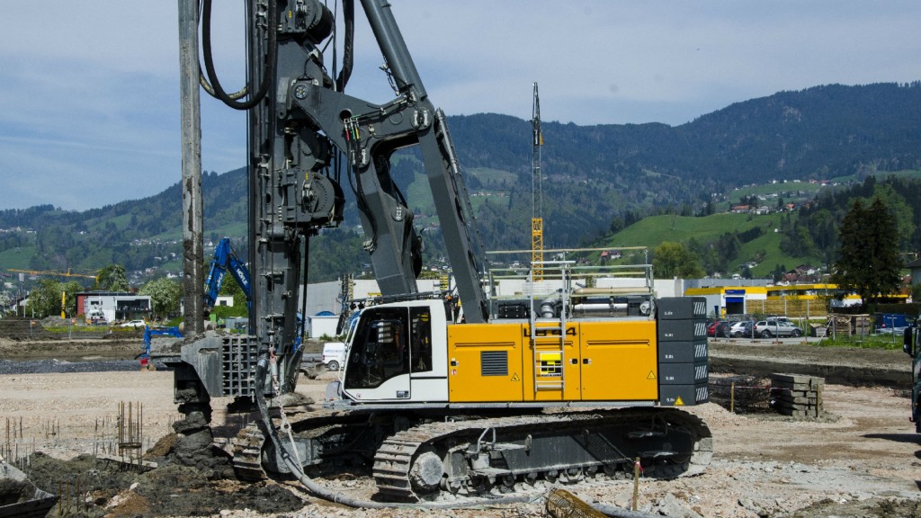 Rotary drilling rig type LB 44 from Liebherr on-site in Dornbirn, Austria.