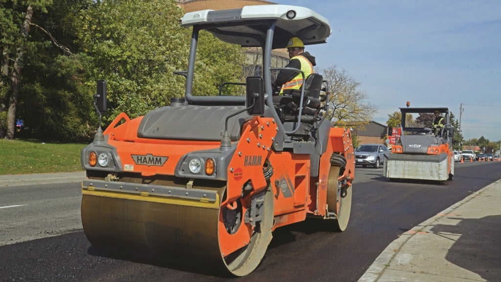 Pave-Tar’s Hamm split-drum HD+ 80i VV-S and rubber-tired GRW 280i rollers.