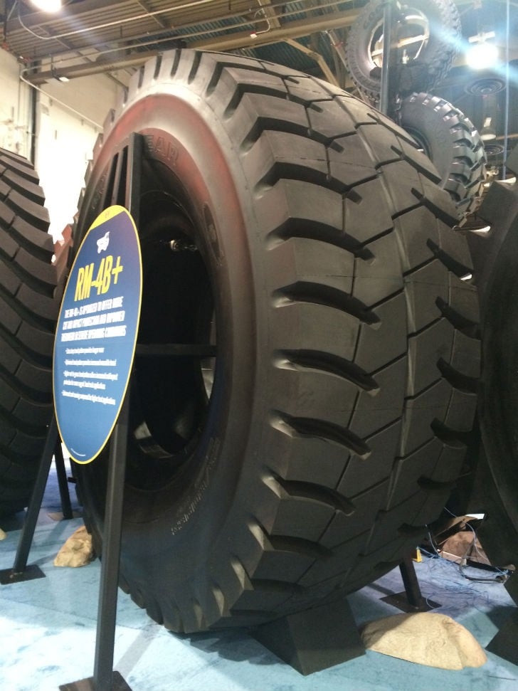 The Goodyear 63-inch RM-4B+ ultra-large haulage mining tire complements the existing 40.00R57-inch size in the portfolio.