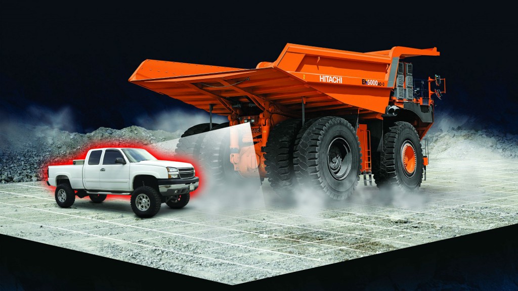 Peripheral vision display system with object detection technology, called Aerial Angle, enhances the visibility for operators of mining equipment by alerting them to obstacles when driving, stopping or starting their dump trucks.