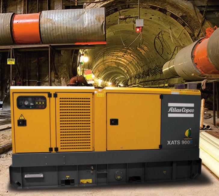 The Atlas Copco XATS 900E compressor features a variable flow of 879 to 906 cubic feet per minute at 100 to 150 psi, giving contractors the convenience of one machine with multiple settings.