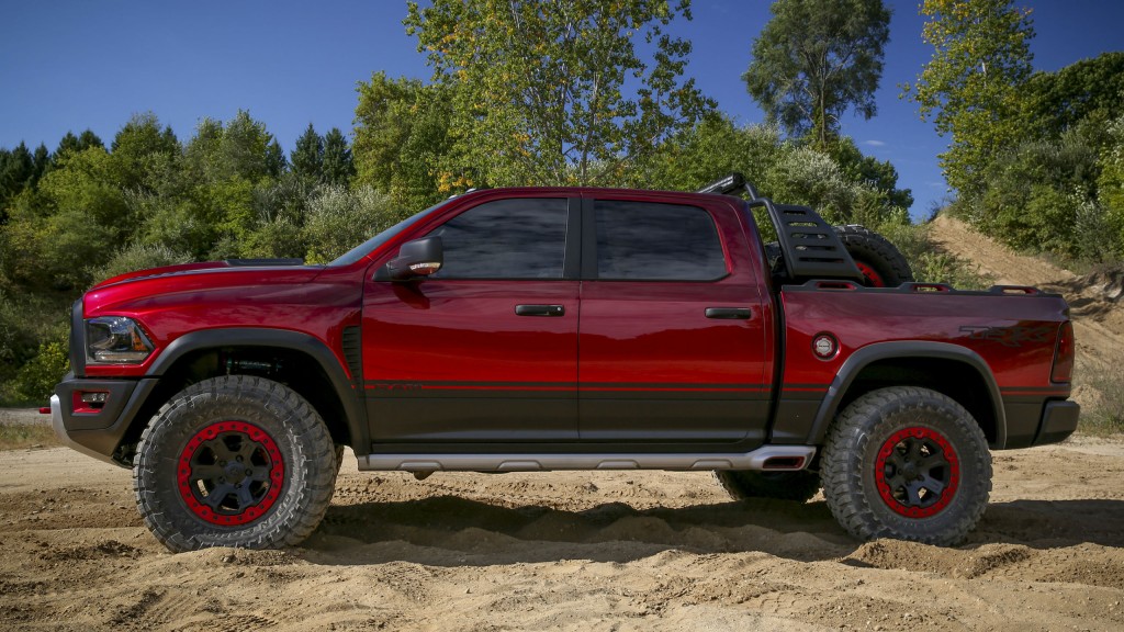 The Ram Rebel TRX concept hits triple digits in an off-road environment with the help of a supercharged 6.2-liter HEMI V-8  and 575 supercharged horsepower.
