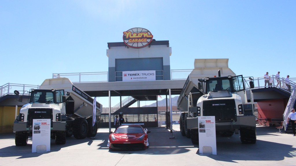 Gen10 TA300 and TA400 with supercar in front of The Neon Garage at the Las Vegas Motor Speedway.