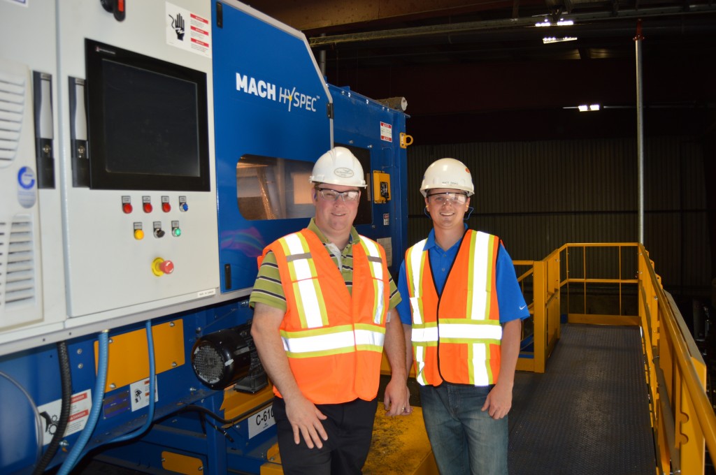 Left to right: Karl Allen, Plant manager, and Matt Risko, Machinex Sales Representative Eastern Canada, with Northumberland's MACH Hyspec optical sorter for PET.

