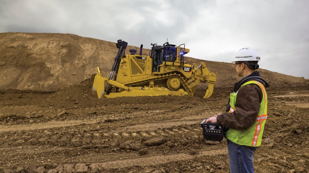 The Cat D8T operated remotely using optional Cat Connect COMMAND for Dozing.