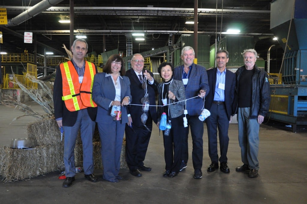 At the ribbon cutting ceremony at ReVital Polymers grand opening, left to right: Tony Moucachen, President, ReVital Polymers; Carol Hochu, President and CEO, Canadian Plastics Industry Association; Bob Bailey, MPP (Lambton-Sarnia); Emmie Leung, CEO, ReVital Polymers; Arthur Potts, MPP (Beaches-East York), Parliamentary Assistant to the Minister of the Environment and Climate Change; Keith Bechard, Chief Commercial Officer, ReVital Polymers; and Michael Bradley, Mayor, City of Sarnia. 