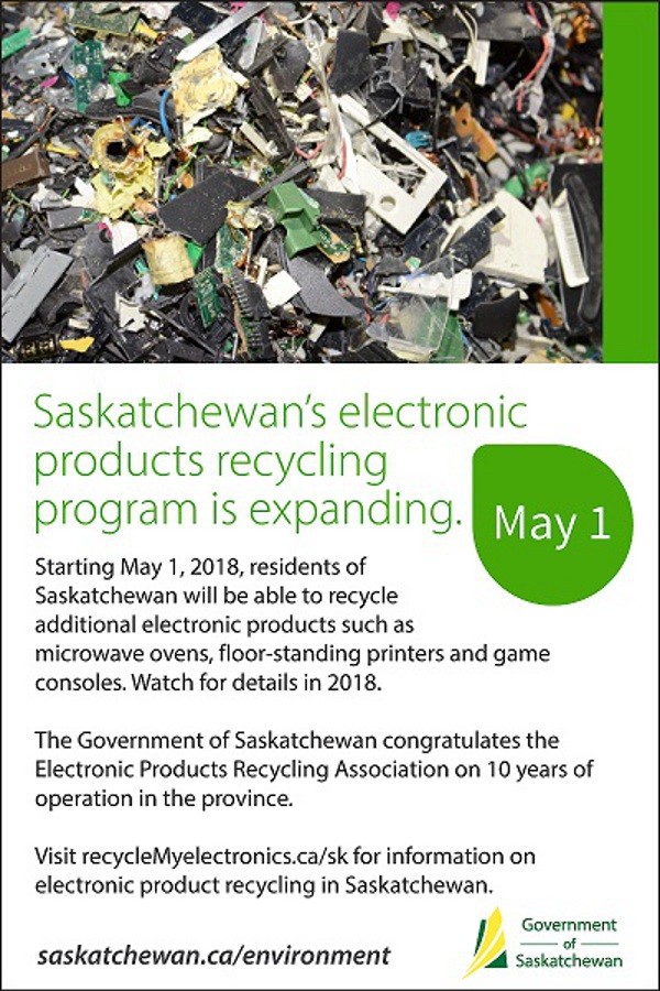 ​Expanded list of electronic products to be accepted for recycling in Saskatchewan