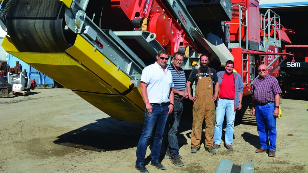 The team at Terrafirma with an SBM MFL crushing plant, from left, Norbert Dieplinger, Dave Rock, Justin Rasmussen, Dieter Altreiter and Erich Janke