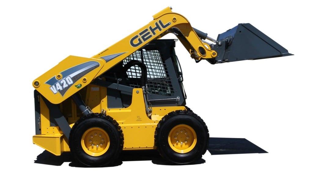 The Gehl V420 has a rated operating capacity of 4,200 pounds (1,905 kg).
