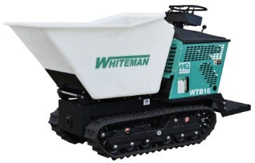 The MQ Whiteman WTB-16 track-drive power buggy features a tub with 16-cubic-foot capacity (2,500 pounds).