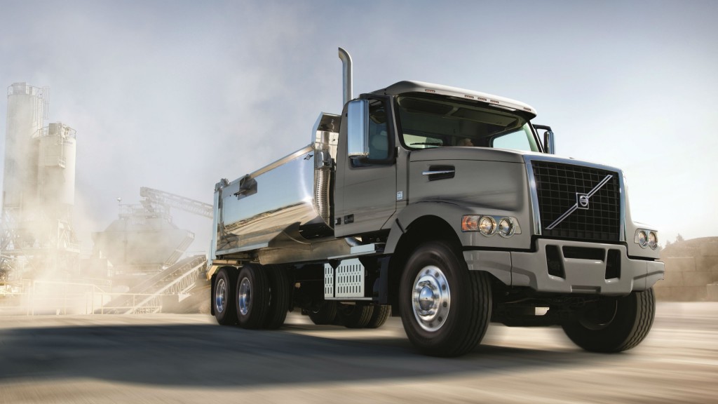 Volvo will display its VHD vocational trucks in several configurations at World of Concrete, including a VHD 300 similar to this one with a dump body.