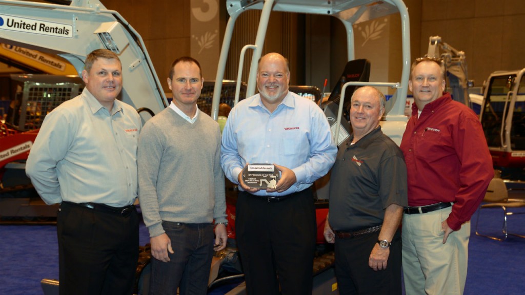 From left to right: Scott Place (Takeuchi), T.J. Mahoney (United Rentals), Clay Eubanks (Takeuchi), Gary Bryan (Takeuchi) and David Pearson (Takeuchi)