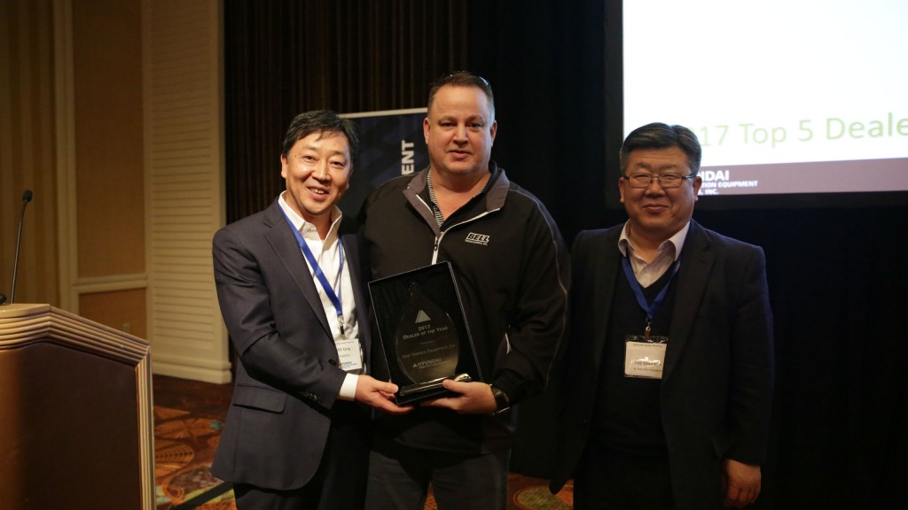 Hyundai presented its Dealer of the Year award to Four Seasons Equipment of Houston, Texas.