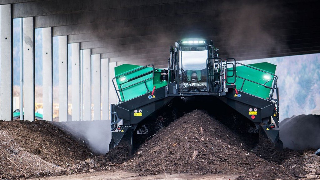 The Topturn X5000, Komptech's new self-propelled, high-capacity windrow turner.