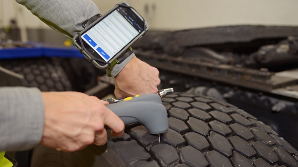 A tire check using Goodyear's new Tire Optix system.