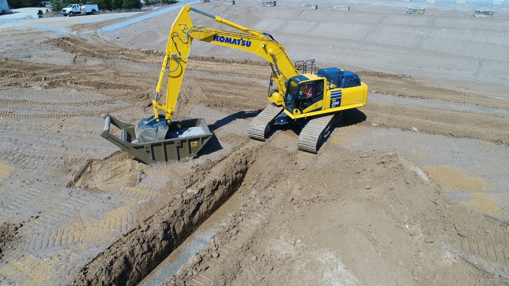 Komatsu 3D semi-automatic excavator combines machine speed, stability and 3D intelligent machine control in the operator joystick