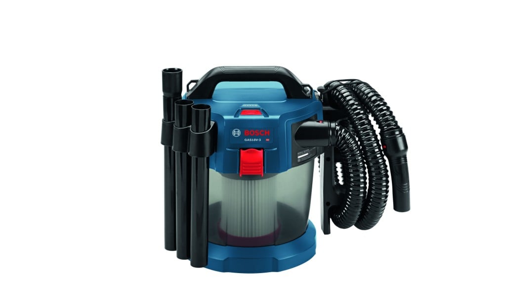 Bosch GAS18V-3N 18V cordless wet/dry vacuum offers power and convenience for thorough jobsite cleanup