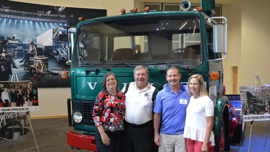 Left to Right: Ginny and Chuck Wilson and Guy and Rebecca Wilson with the 1982 Volvo F7.