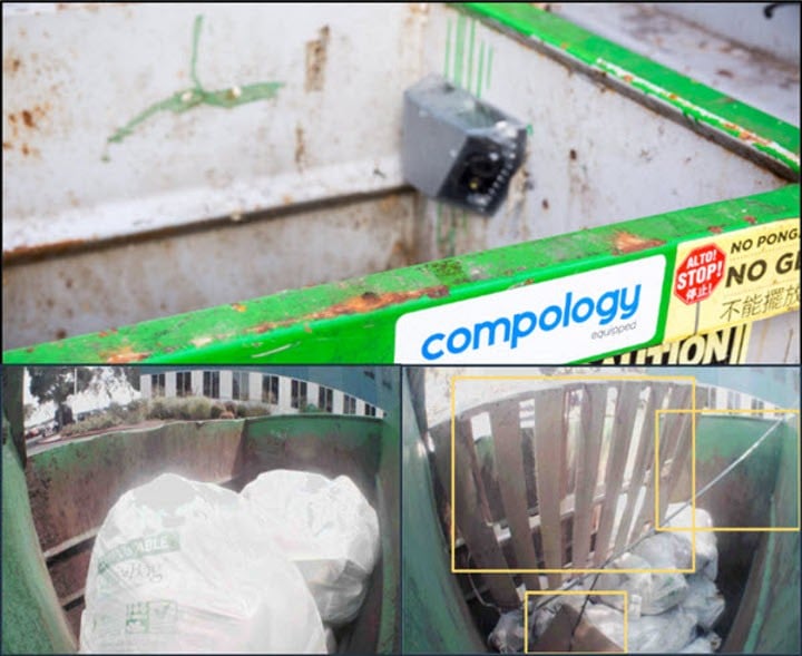  Compology's cameras automatically identify and measure contamination to provide standardized scoring, alerts, and reports to reduce contamination at the source.